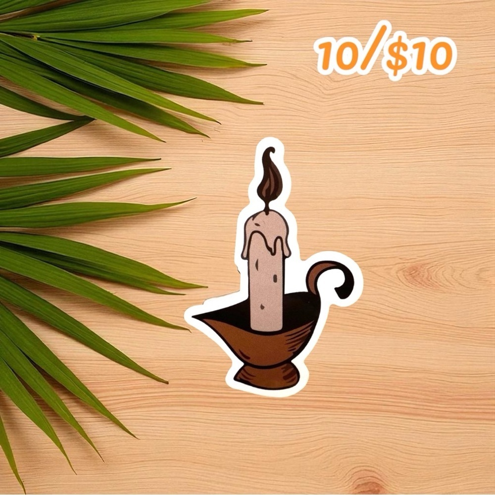 Vintage Candle Vinyl Sticker – Rustic Brown Candleholder Design
